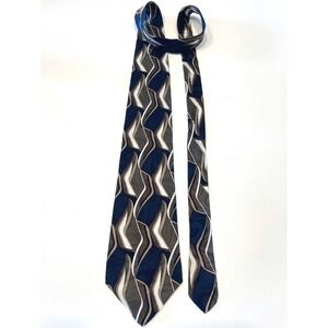 DONBERRY & KEATS Mens Silk Tie Abstract Pattern Brown Tan Retro